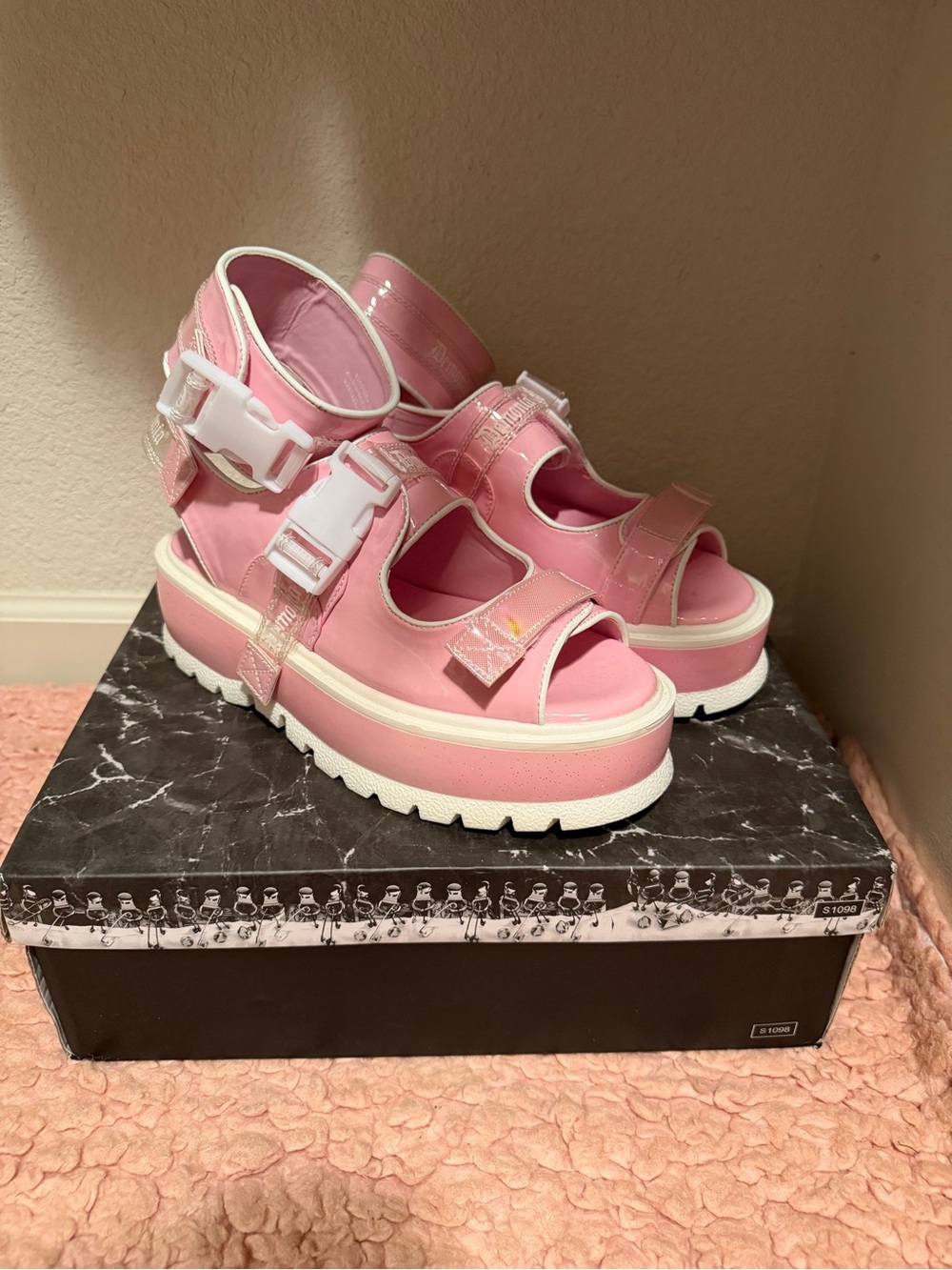 Demonia Pink Holo “Slacker” Platform Sandals - Women's Alternative Summer Shoes